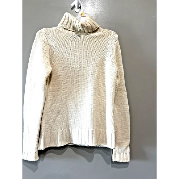 Thick Cable 100% Cashmere Turtle Funnel neck cream ribbed Sweater Minimalist , M - Picture 1 of 5